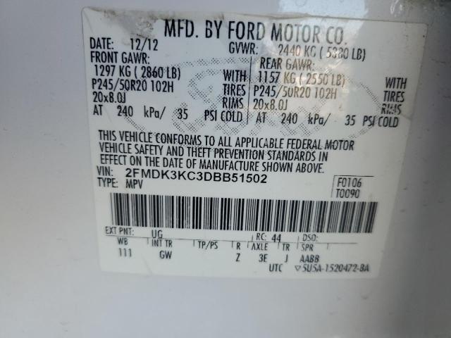 2FMDK3KC3DBB51502 - 2013 FORD EDGE LIMITED WHITE photo 13