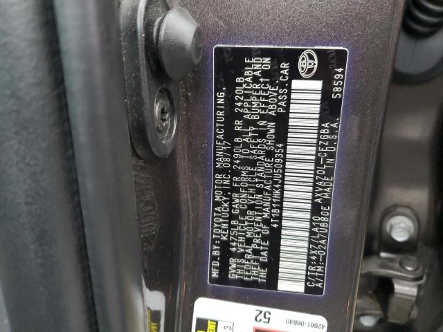 4T1B11HK4JU509354 - 2018 TOYOTA CAMRY L GRAY photo 12