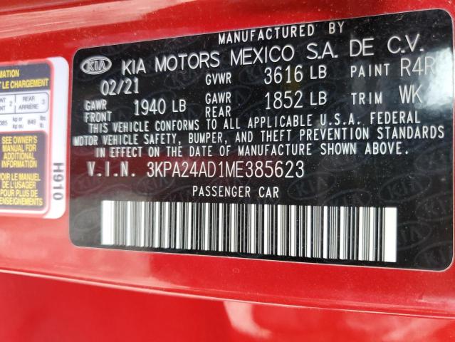 3KPA24AD1ME385623 - 2021 KIA RIO LX RED photo 12