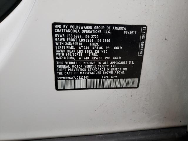 1V2MR2CA7JC522243 - 2018 VOLKSWAGEN ATLAS SEL WHITE photo 13