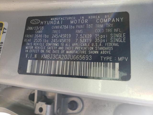 KM8J3CA20JU665693 - 2018 HYUNDAI TUCSON VALUE SILVER photo 13