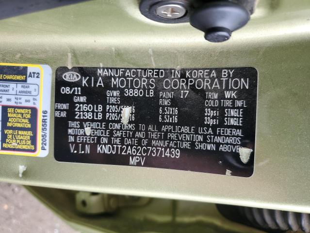 KNDJT2A62C7371439 - 2012 KIA SOUL + GREEN photo 12