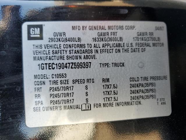 1GTEC19047Z599397 - 2007 GMC NEW SIERRA C1500 BLACK photo 12