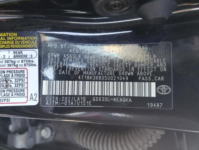 4T1BK36B05U021049 - 2005 TOYOTA AVALON XL BLACK photo 12