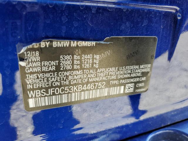 WBSJF0C53KB446752 - 2019 BMW M5 BLUE photo 12