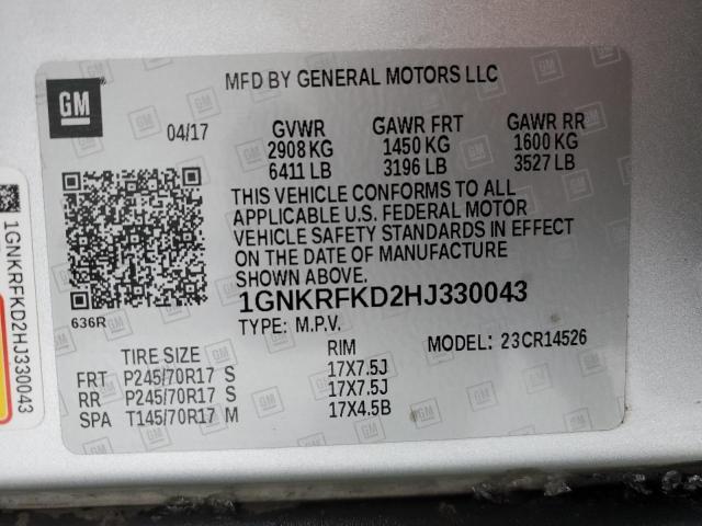 1GNKRFKD2HJ330043 - 2017 CHEVROLET TRAVERSE LS SILVER photo 13