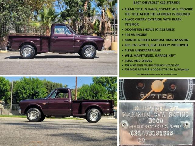 CS147S191825 - 1967 CHEVROLET C10 BURGUNDY photo 10