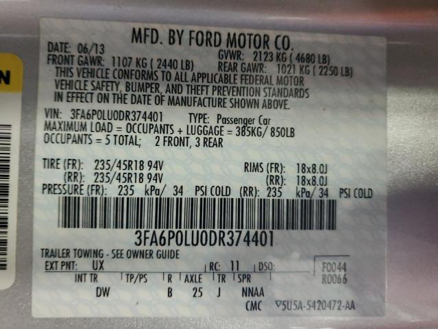 3FA6P0LU0DR374401 - 2013 FORD FUSION SE HYBRID SILVER photo 12