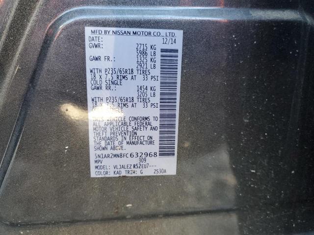 5N1AR2MN8FC632968 - 2015 NISSAN PATHFINDER S GRAY photo 13