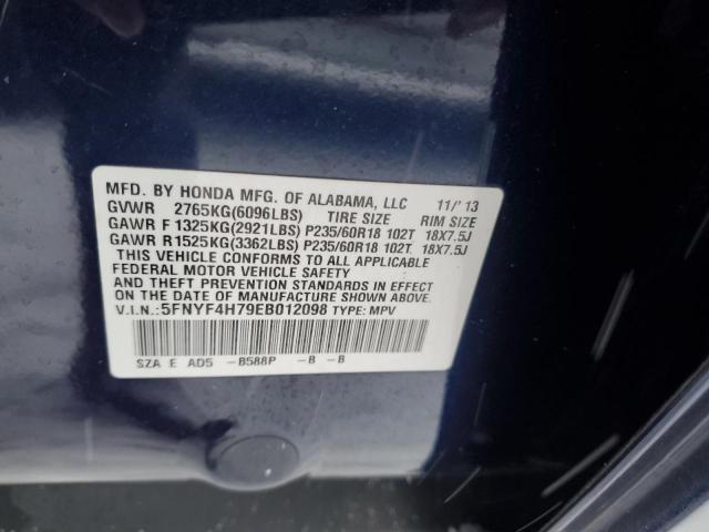 5FNYF4H79EB012098 - 2014 HONDA PILOT EXLN BLUE photo 13