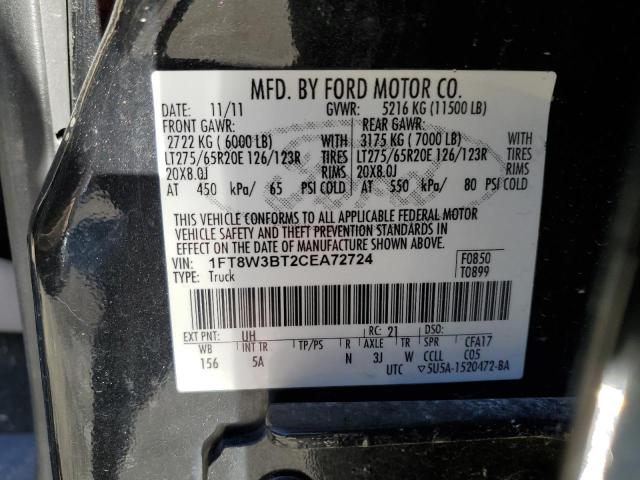 1FT8W3BT2CEA72724 - 2012 FORD F250 PU SUPER DUTY BLACK photo 12