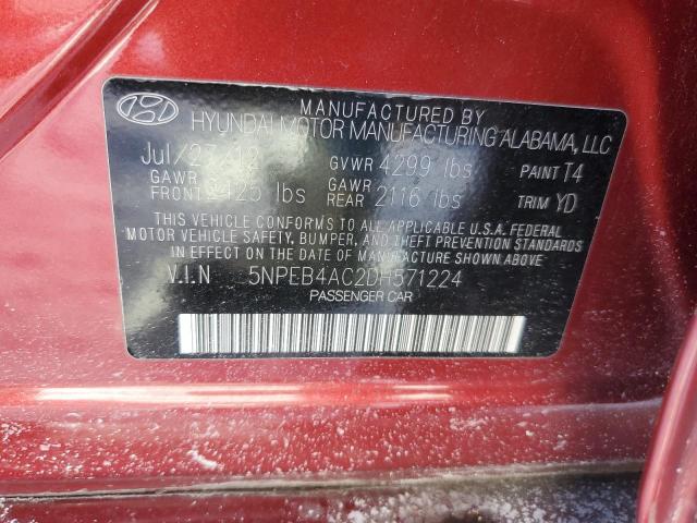 5NPEB4AC2DH571224 - 2013 HYUNDAI SONATA GLS RED photo 12