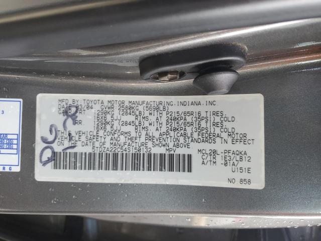 5TDZA22C54S150132 - 2004 TOYOTA SIENNA XLE GRAY photo 13