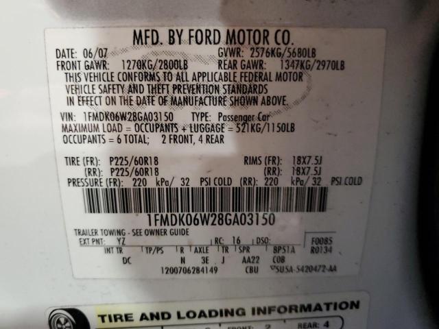 1FMDK06W28GA03150 - 2008 FORD TAURUS X LIMITED WHITE photo 13