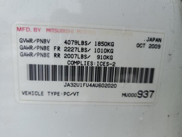 JA32U1FU4AU602020 - 2010 MITSUBISHI LANCER DE WHITE photo 12