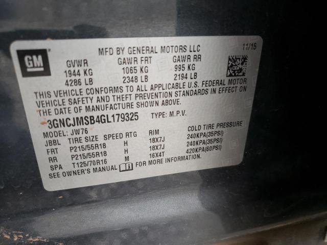 3GNCJMSB4GL179325 - 2016 CHEVROLET TRAX LTZ GRAY photo 12