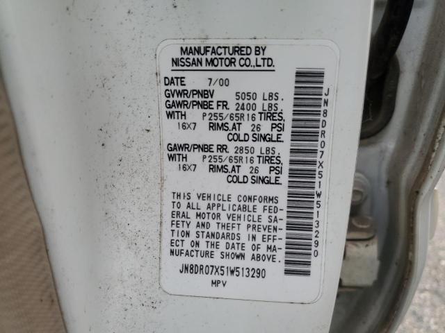 JN8DR07X51W513290 - 2001 NISSAN PATHFINDER LE 白色 照片 14