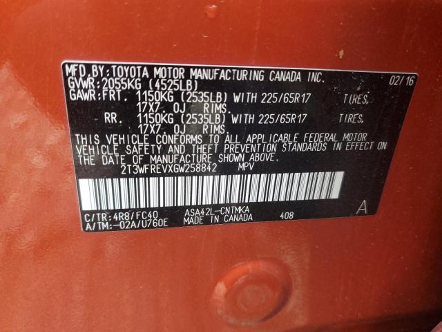 2T3WFREVXGW258842 - 2016 TOYOTA RAV4 XLE ORANGE photo 13