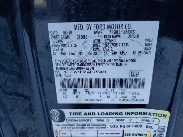 1FTFW1E81AFC78921 - 2010 FORD F150 SUPERCREW BLACK photo 12