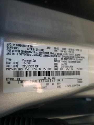 1FADP3F25JL231697 - 2018 FORD FOCUS SE SILVER photo 12