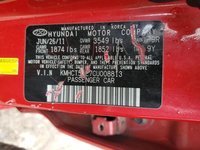 KMHCT5AE7CU008813 - 2012 HYUNDAI ACCENT GLS RED photo 12