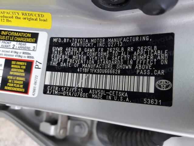 4T1BF1FK9DU666628 - 2013 TOYOTA CAMRY L SILVER photo 12