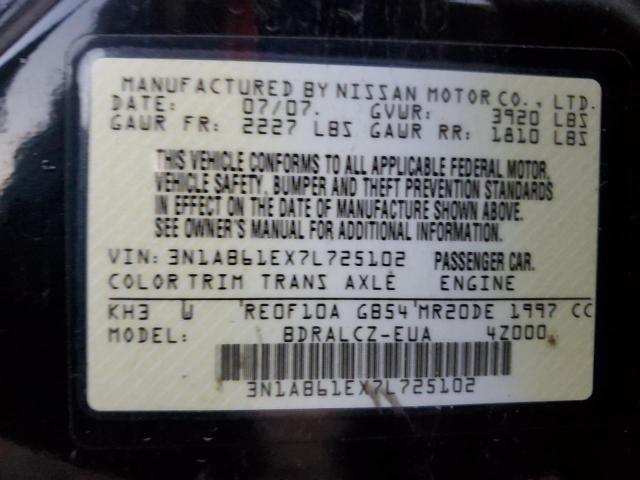 3N1AB61EX7L725102 - 2007 NISSAN SENTRA 2.0 BLACK photo 12