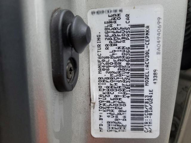 4T1BE32K42U068366 - 2002 TOYOTA CAMRY LE SILVER photo 12