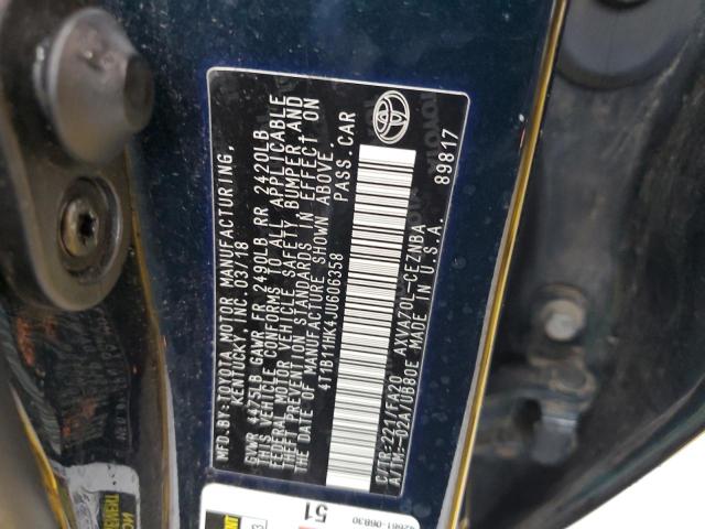 4T1B11HK4JU606358 - 2018 TOYOTA CAMRY L BLUE photo 13