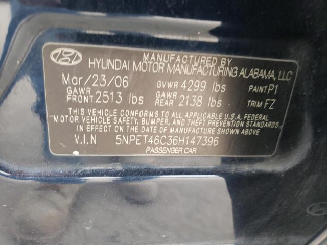 5NPET46C36H147396 - 2006 HYUNDAI SONATA GL BLUE photo 12