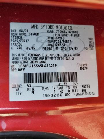 1FMPU15565LA13219 - 2005 FORD EXPEDITION XLT RED photo 12