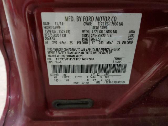 1FTEW1EG1FFA05763 - 2015 FORD F150 SUPER MAROON photo 13