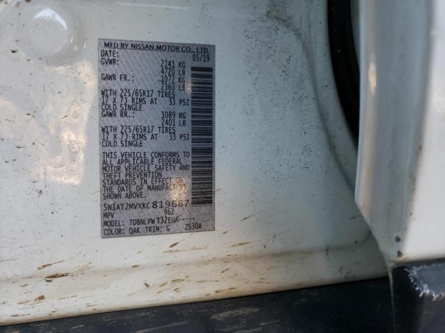 5N1AT2MVXKC819687 - 2019 NISSAN ROGUE S WHITE photo 13