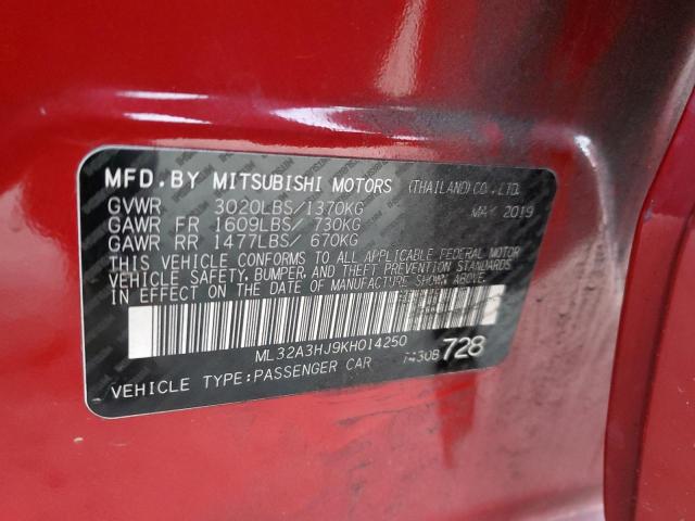 ML32A3HJ9KH014250 - 2019 MITSUBISHI MIRAGE ES RED photo 13