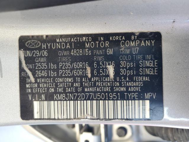 KM8JN72D77U501951 - 2007 HYUNDAI TUCSON SE SILVER photo 13