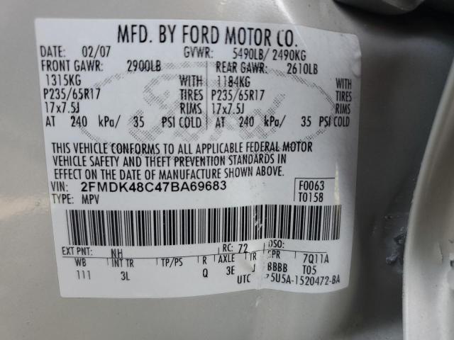 2FMDK48C47BA69683 - 2007 FORD EDGE SEL CREAM photo 12