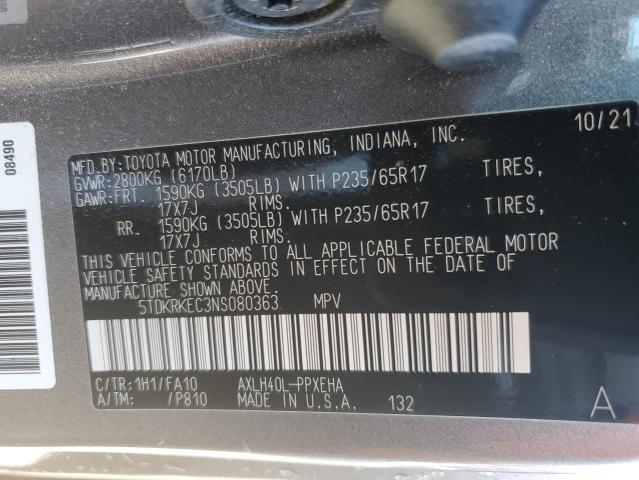 5TDKRKEC3NS080363 - 2022 TOYOTA SIENNA LE GRAY photo 13