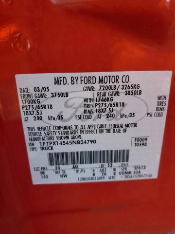 1FTPX14545NB24790 - 2005 FORD F150 RED photo 12