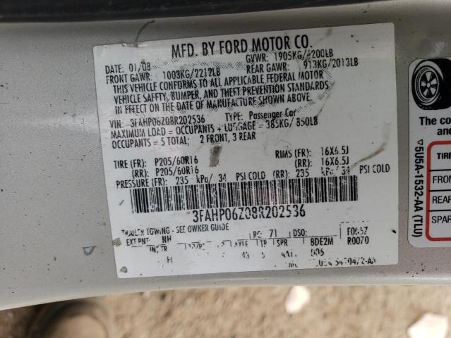 3FAHP06Z08R202536 - 2008 FORD FUSION S WHITE photo 13