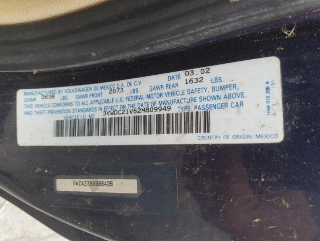 3VWDC21V62M809949 - 2002 VOLKSWAGEN CABRIO GLX 蓝色 照片 10