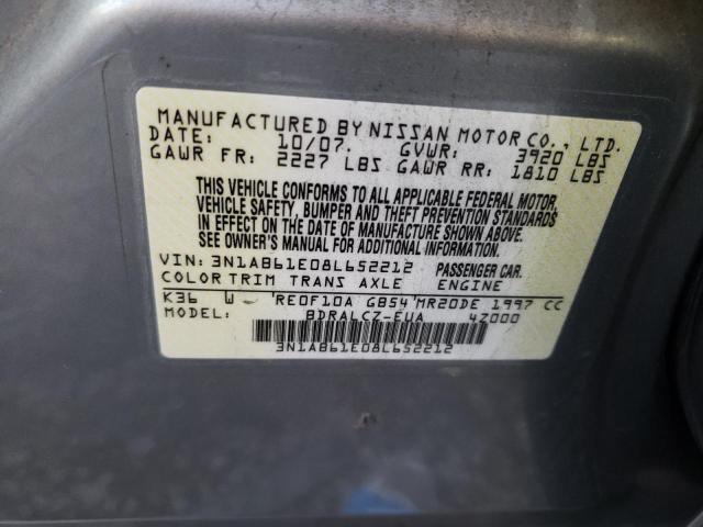 3N1AB61E08L652212 - 2008 NISSAN SENTRA 2.0 GRAY photo 12