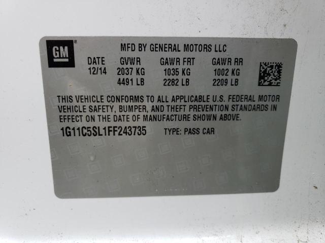 1G11C5SL1FF243735 - 2015 CHEVROLET MALIBU 1LT WHITE photo 12