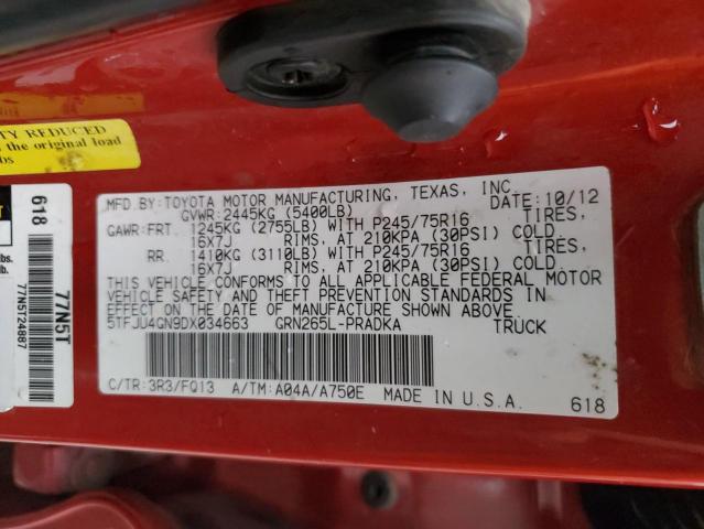5TFJU4GN9DX034663 - 2013 TOYOTA TACOMA DOUBLE CAB PRERUNNER RED photo 12