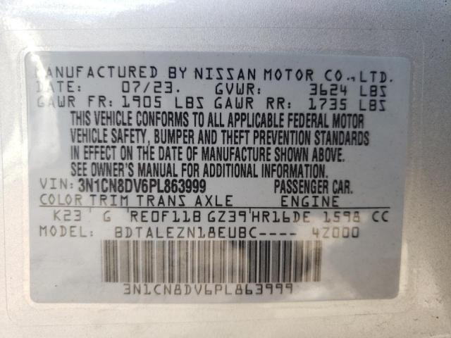 3N1CN8DV6PL863999 - 2023 NISSAN VERSA S SILVER photo 12