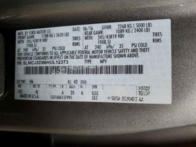 5LMCJ3D96HUL12373 - 2017 LINCOLN MKC RESERVE TAN photo 12