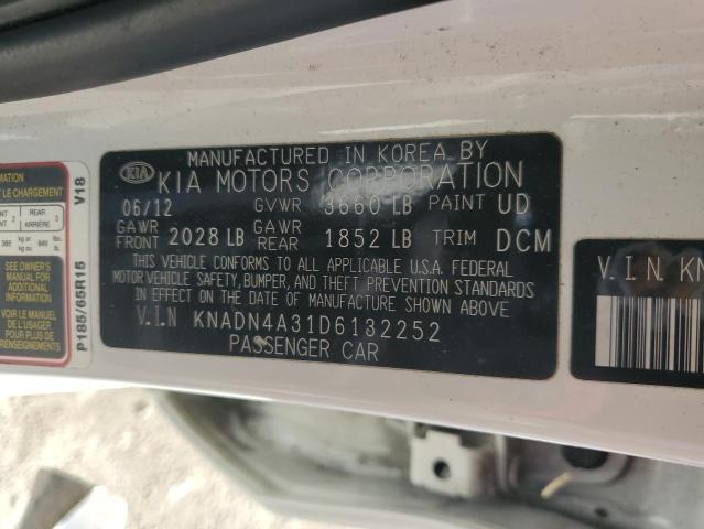 KNADN4A31D6132252 - 2013 KIA RIO EX WHITE photo 13