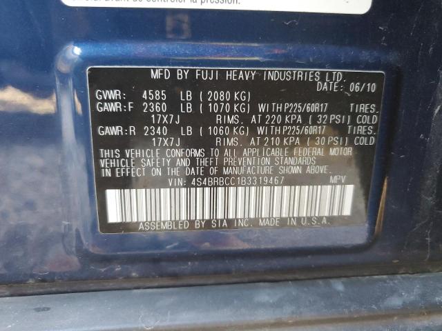 4S4BRBCC1B3319467 - 2011 SUBARU OUTBACK 2.5I PREMIUM BLUE photo 14