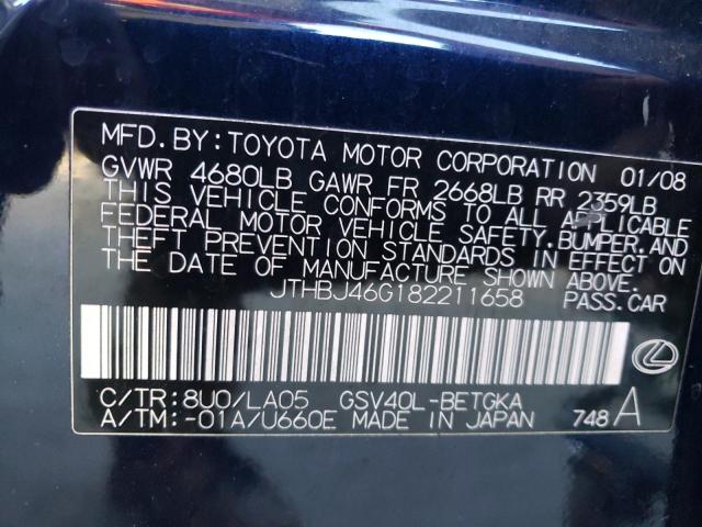 JTHBJ46G182211658 - 2008 LEXUS ES 350 BLUE photo 12