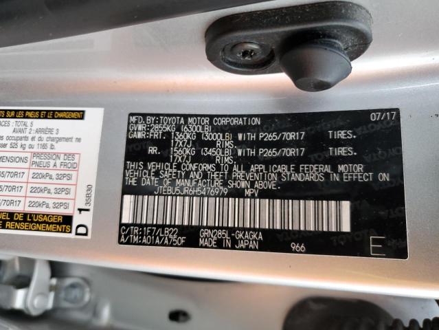 JTEBU5JR6H5476979 - 2017 TOYOTA 4RUNNER SR5/SR5 PREMIUM 银色 照片 12