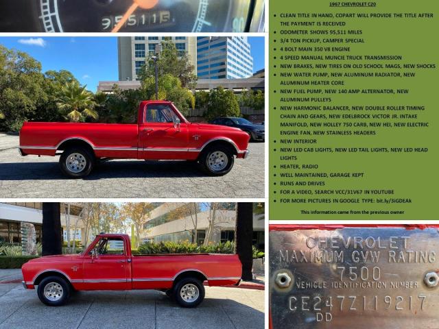 CE247Z119217 - 1967 CHEVROLET C20 RED photo 10